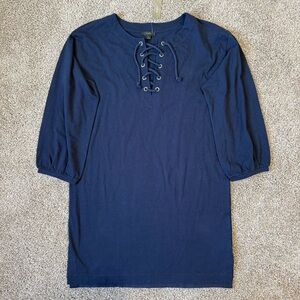 NWT J.Crew Navy Lace Up Cotton Tunic Dress Coastal Preppy Spring Summer L